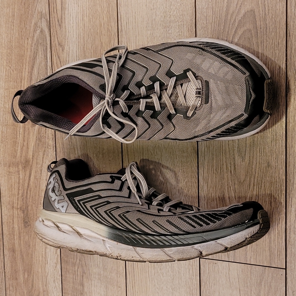 HOKA One One Clifton 4 Wide Grey Black Sz 14 EE‎ Mens Running Athletic Shoes